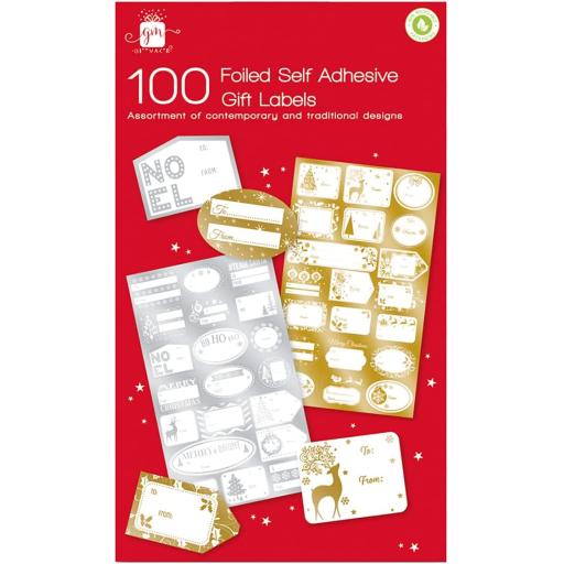 Giftmaker Self-Adhesive Christmas Gift Labels Gold/Silver - Pack of 100
