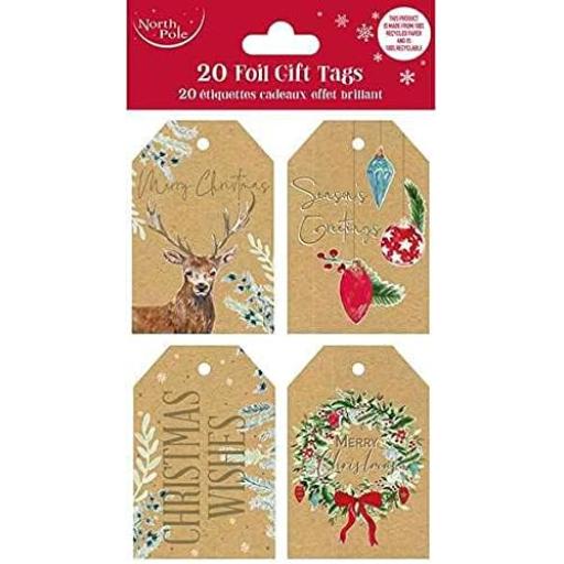 North Pole Eco 100% Recycled Paper Foil Christmas Gift Tags - Pack of 20