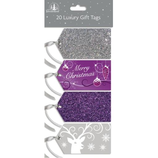 Tallon Festive Wonderland Silver & Purple Tags - Pack of 20