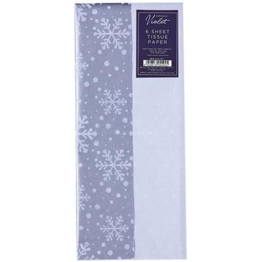 Partisan Xmas Christmas by Violet 50x66cm Tissue Paper, Silver & White Snowflakes - 6 Sheets