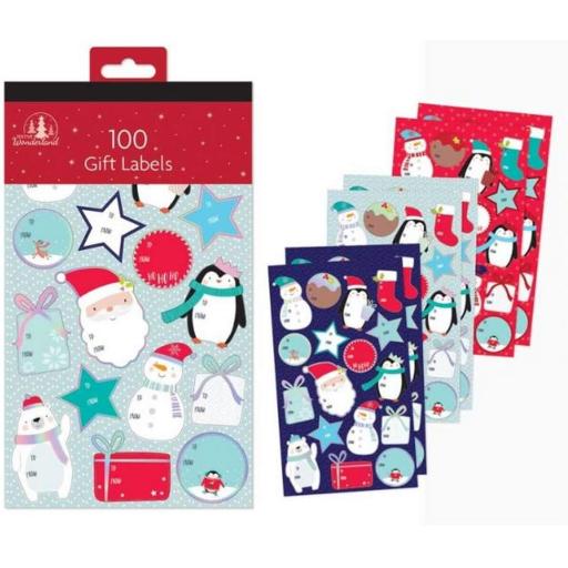 Festive Wonderland Christmas Gift Labels Cute - Pack of 100