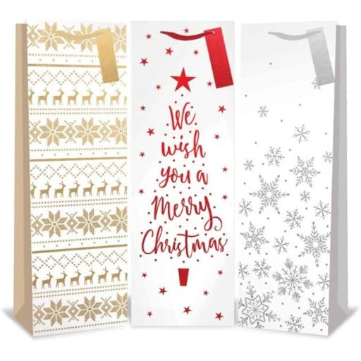 Tallon Christmas Bottle Bag, White Foil Designs - Pack of 12