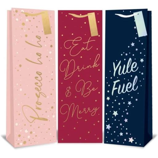 Tallon Christmas Bottle Bag, Pastel Slogan Designs - Pack of 12