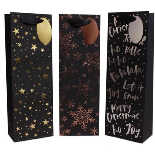 Tallon Christmas Bottle Bag, Black Foil Designs - Pack of 12