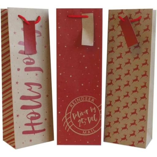 Tallon Christmas Bottle Bag, Kraft Style Designs - Pack of 12