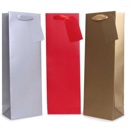 Tallon Christmas Bottle Bag, Metallic Gold, Silver, Red Designs - Pack of 12