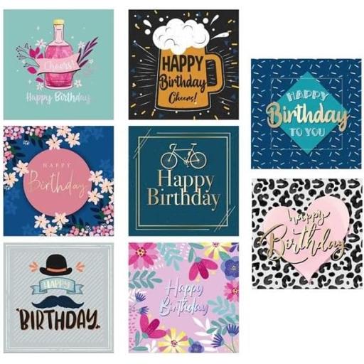 Just to Say Square Adult Birthday Cards & Envelopes, Assorted Designs - Box of 8