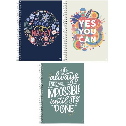 U. A5 Spiral Notebook - Assorted Slogan Quote Designs - Set of 3