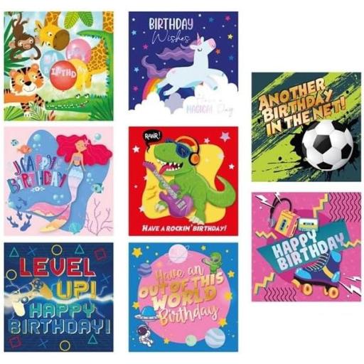 Just to Say Square Kids Birthday Cards & Envelopes, Assorted Designs - Box of 8