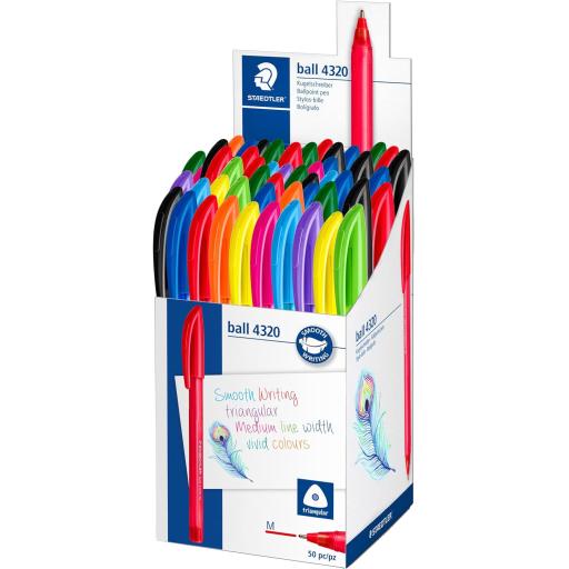 Staedtler Stick Rainbow Ballpoint Pen, Assorted Colours - Tub of 50