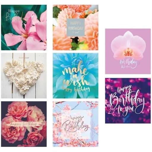Just to Say Square Floral Birthday Cards & Envelopes, Assorted Designs - Box of 8