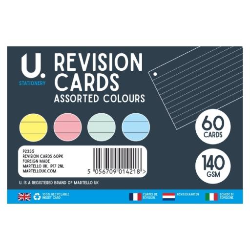U. Revision Cards, Assorted Colours - Pack of 60