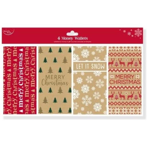 Eurowrap North Pole Eco Money Wallets 100% Recycled Paper - Pack of 4