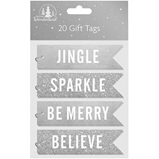 Tallon Flag Shape Gift Tags, Silver - Pack of 20