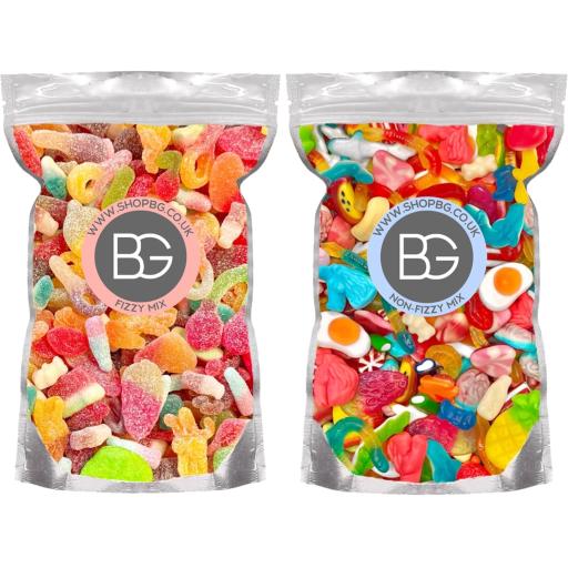 BG Pick & Mix Sweets - Retro Candy Bundle Deal 2x Pouches - Fizzy & Non-Fizzy 800g