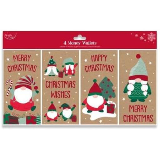 Eurowrap North Pole Christmas Money Wallets & Envelopes, Kraft Gonks Gnomes - Pack of 4