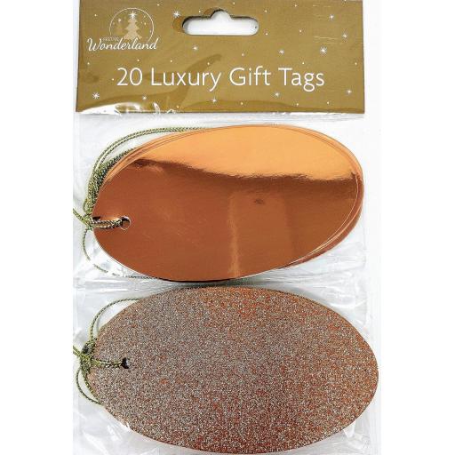 Tallon Festive Oval Glitter & Foil Gift Tags Rose Gold, Pack of 20