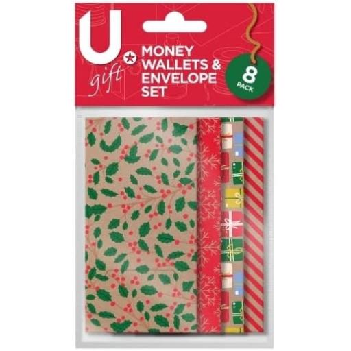 Martello Kraft Style Christmas Money Wallets & Envelopes Set - Pack of 8