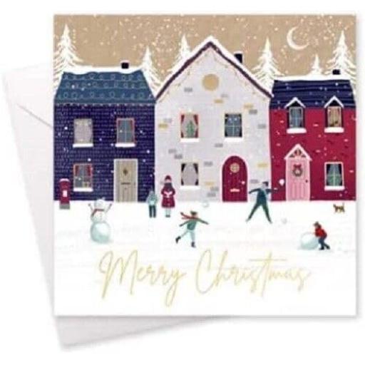 Christmas Xmas Square Boxed Cards & Envelopes - Winter Skating Scene - Pack of 10