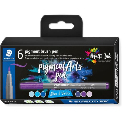 Staedtler  Pigment Arts Brush Pen, Assorted Blue & Violet Colours - Pack of 6