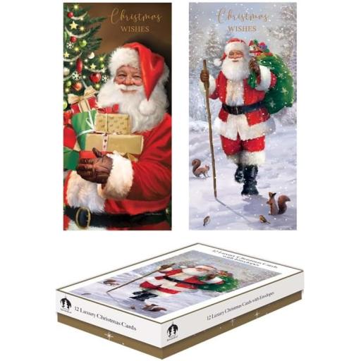 Tallon Luxury Slim Christmas Xmas Cards, Box of 12, Traditional Santas