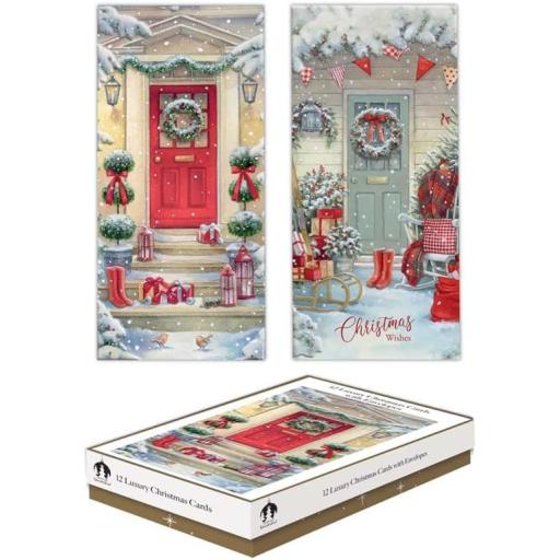 Tallon Luxury Slim Christmas Xmas Cards, Box of 12, Trad Doors