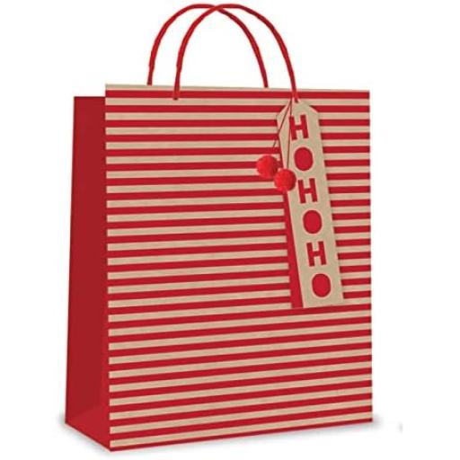 Tallon Large Gift Bag, Red Kraft Stripe PomPom - Pack of 12