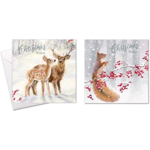 Tallon Festive Wonderland Square Xmas Christmas Cards, Box of 10, Reindeer/Squirrel